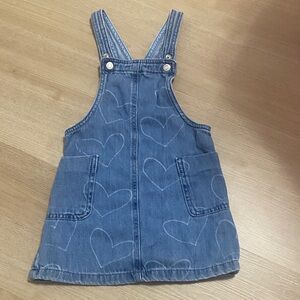 Zara Denim Heart-Pattern Kids Overalls